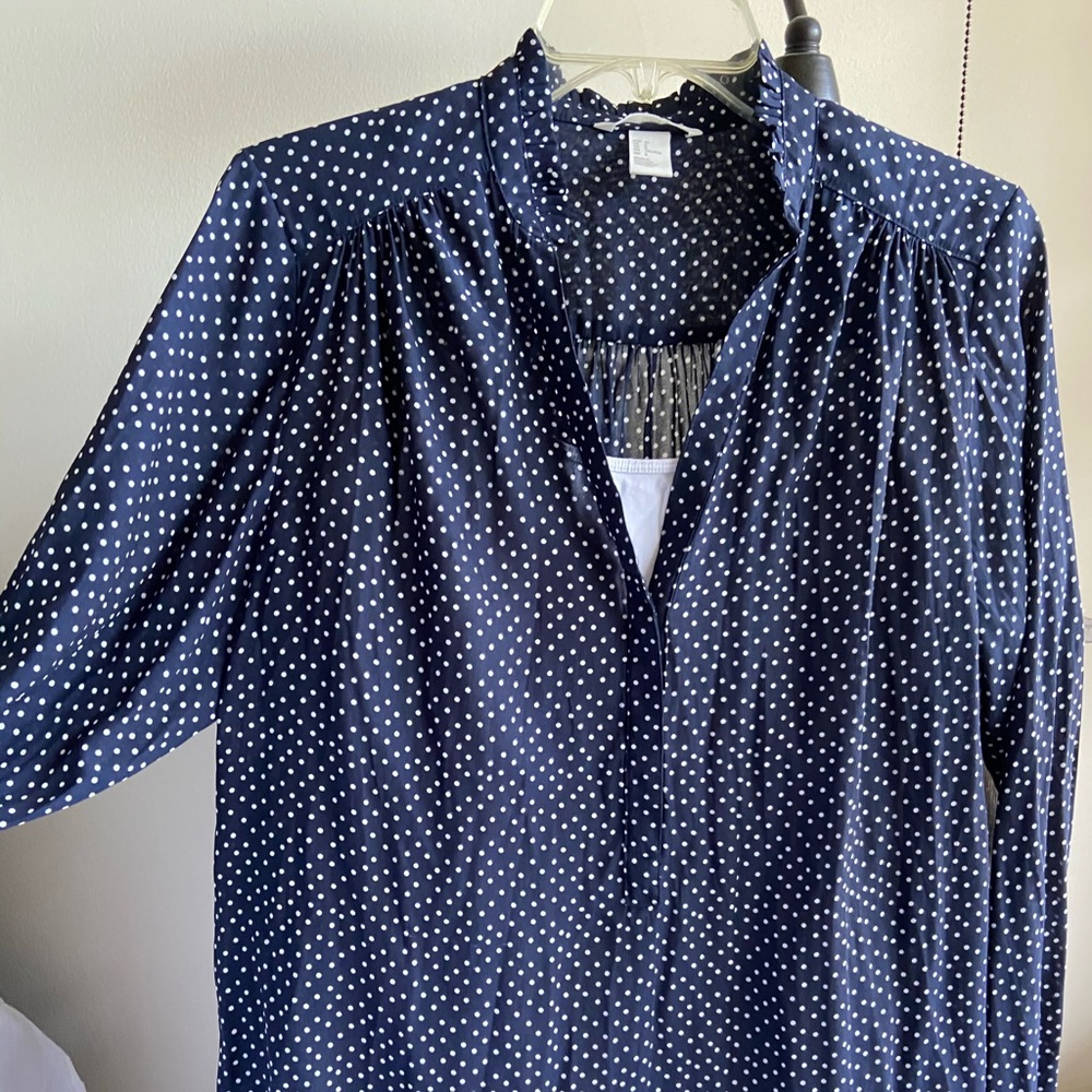 Blue and White Polka Dot Long Sleeve Blouse